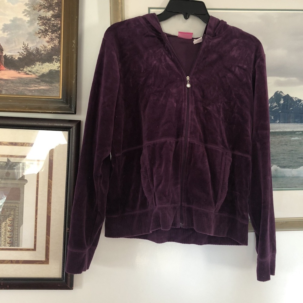 Cappagallo Purple Full Zip Velour Track Jacket Sz M A2361